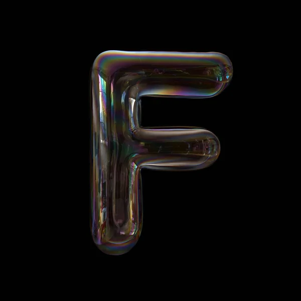 Soap bubble letter F - Upper-case 3d transparent font isolated on black background. This alphabet is perfect for creative illustrations related but not limited to childhood, imagination, fragility...