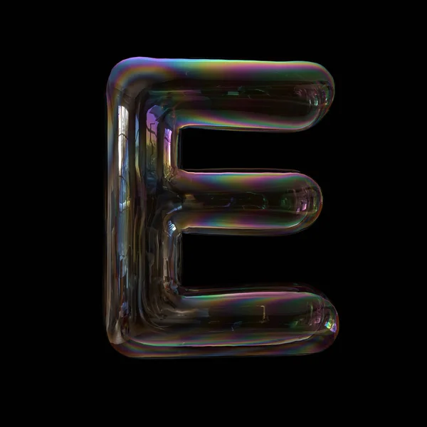 Soap bubble letter E - Capital 3d transparent font isolated on black background. This alphabet is perfect for creative illustrations related but not limited to childhood, imagination, fragility...