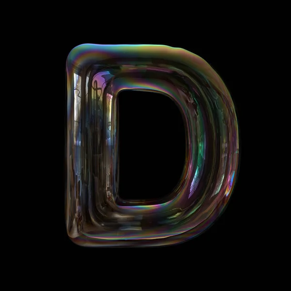 Soap Bubble Letter Capital Transparent Font Isolated Black Background Alphabet — Stock Photo, Image