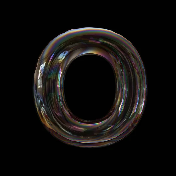 Soap bubble letter O - Upper-case 3d transparent font isolated on black background. This alphabet is perfect for creative illustrations related but not limited to childhood, imagination, fragility...