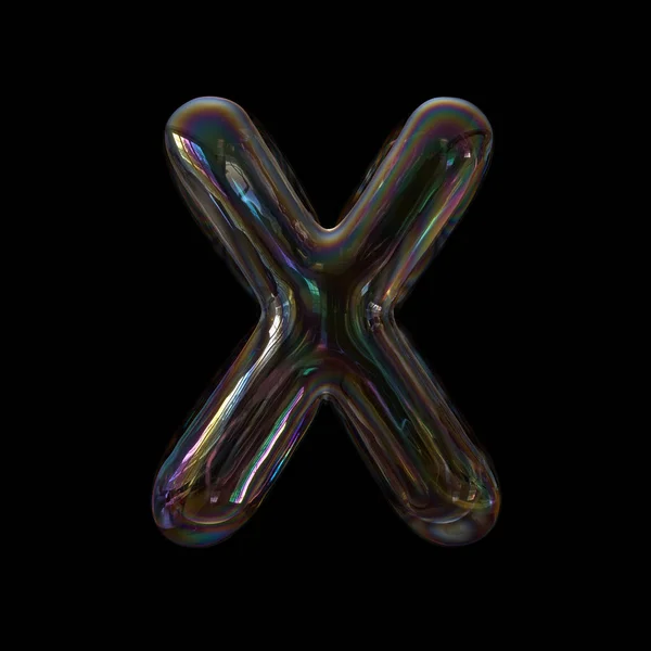 Soap bubble letter X - Upper-case 3d transparent font isolated on black background. This alphabet is perfect for creative illustrations related but not limited to childhood, imagination, fragility...