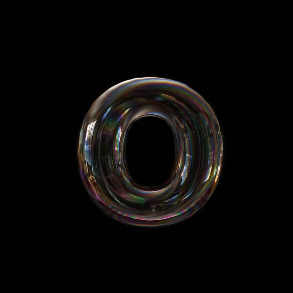 Jabón Burbuja Letra Pequeño Transparente Fuente Aislada Sobre Fondo Negro — Foto de Stock