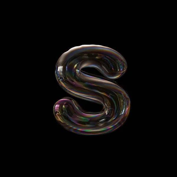 Soap Bubble Letter Lowercase Transparent Font Isolated Black Background Alphabet — Stock Photo, Image