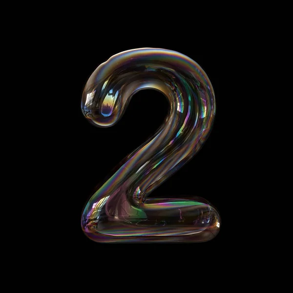 Soap bubble number 2 - 3d transparent digit isolated on black background. This alphabet is perfect for creative illustrations related but not limited to childhood, imagination, fragility...