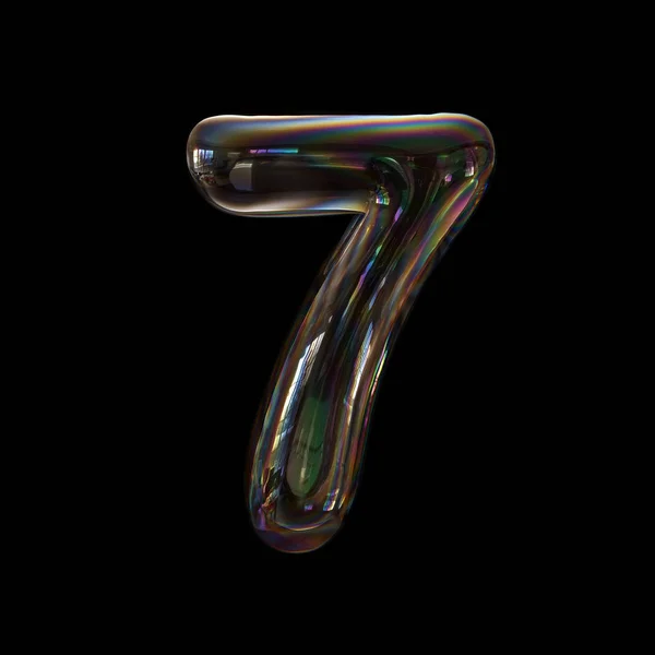 Soap bubble number 7 - 3d transparent digit isolated on black background. This alphabet is perfect for creative illustrations related but not limited to childhood, imagination, fragility...