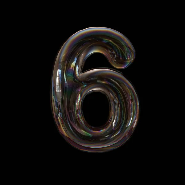 Soap bubble number 6 - 3d transparent digit isolated on black background. This alphabet is perfect for creative illustrations related but not limited to childhood, imagination, fragility...