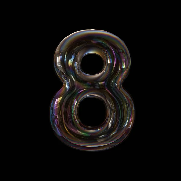 Soap Bubble Number Transparent Digit Isolated Black Background Alphabet Perfect — Stock Photo, Image