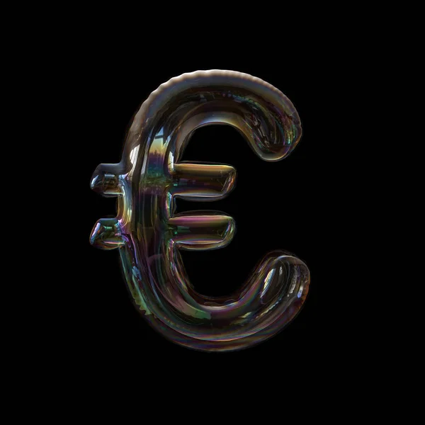 Soap Bubble Euro Currency Sign Transparent Symbol Isolated Black Background — Stock Photo, Image