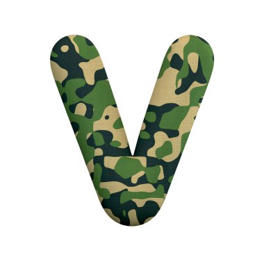 Ordu harfi V - sermaye 3d Camo yazı tipi beyaz arka plan üzerinde izole. Bu alfabe ile ilgili ancak bunlarla sınırlı olmamak ordu, savaş, survivalism yaratıcı resimler için idealdir...