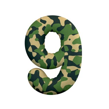 Ordu sayı 9 - 3d Camo basamağını beyaz arka plan üzerinde izole. Bu alfabe ile ilgili ancak bunlarla sınırlı olmamak ordu, savaş, survivalism yaratıcı resimler için idealdir...