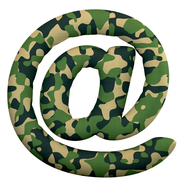 軍メール署名 Arobase Symbol3D 迷彩シンボル白い背景に分離されました このアルファベットは関連が 生存主義に限定されない創造的なイラストに最適です — ストック写真