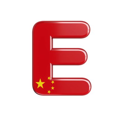 Çin bayrağı harf E - beyaz arka plan üzerinde izole büyük 3d Çince yazı tipi. Bu alfabe ile ilgili ancak bunlarla sınırlı olmamak Çin, Beijing, Asya yaratıcı resimler için idealdir...