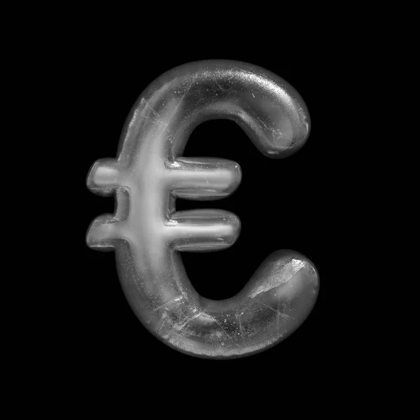 Ice Euro Currency Sign Winter Money Symbol Isolated Black Background — Stock Photo, Image