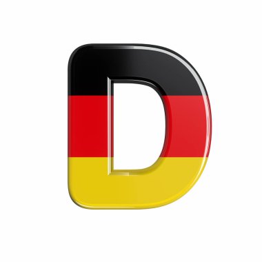 Almanya bayrağı D - beyaz arka plan üzerinde izole büyük 3d Alman yazı mektup. Bu alfabe ile ilgili ancak bunlarla sınırlı olmamak Almanya, Berlin, Avrupa için yaratıcı resimler için idealdir...