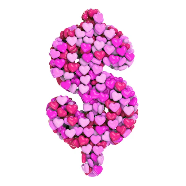 Valentine Dolar Znamení Srdce Obchodní Symbol Měny Izolovaných Bílém Pozadí — Stock fotografie