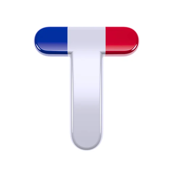 France letter T - Uppercase 3d French flag font - France, Paris or democracy concept — Stock Photo, Image