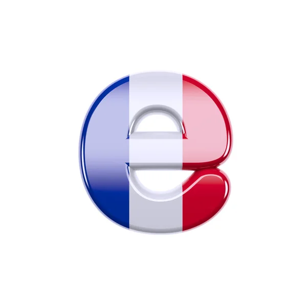 Francja litera E-małe litery 3D francuski flag Font-Francja, Paryż lub koncepcja demokracji — Zdjęcie stockowe