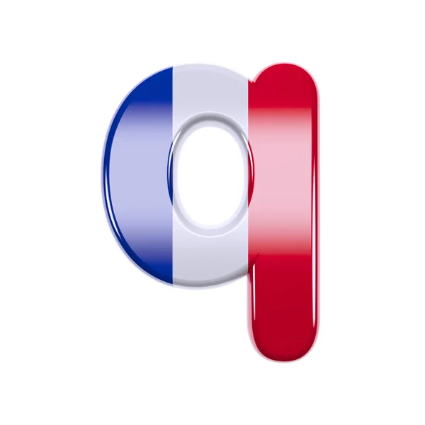 Francouzské písmeno Q-malé-pouzdro prostorové francouzské vlajky písmo-Francie, Paříž nebo koncept demokracie — Stock fotografie