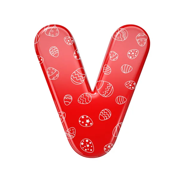 Easter egg letter V - Upper-case 3d red and white celebration font - adequado para Páscoa, eventos ou assuntos relacionados a festos — Fotografia de Stock