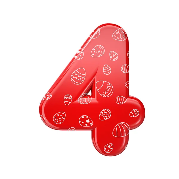 Easter egg number 4 -  3d red and white celebration digit - Suitable for Easter, events or fest related subjects — Stock Photo, Image