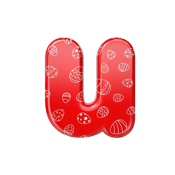 Påskägg bokstaven U - liten 3d röda och vita firandet font - lämplig för påsk, evenemang eller fest relaterade ämnen — Stockfoto