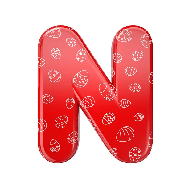 Påskägg bokstaven N - kapital 3d röd och vita firandet font - lämplig för påsk, evenemang eller fest relaterade ämnen — Stockfoto
