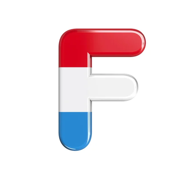 Luxembourg letter F - Upper-case 3d Luxembourgish flag font - suitable for Luxembourg, flag or finance related subjects — Stock Photo, Image