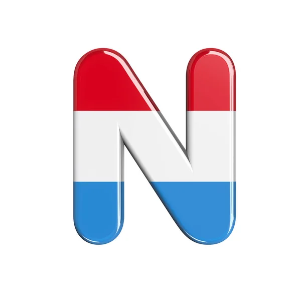 Luxembourg letter N - Capital 3d Luxembourgish flag font - suitable for Luxembourg, flag or finance related subjects — Stock Photo, Image