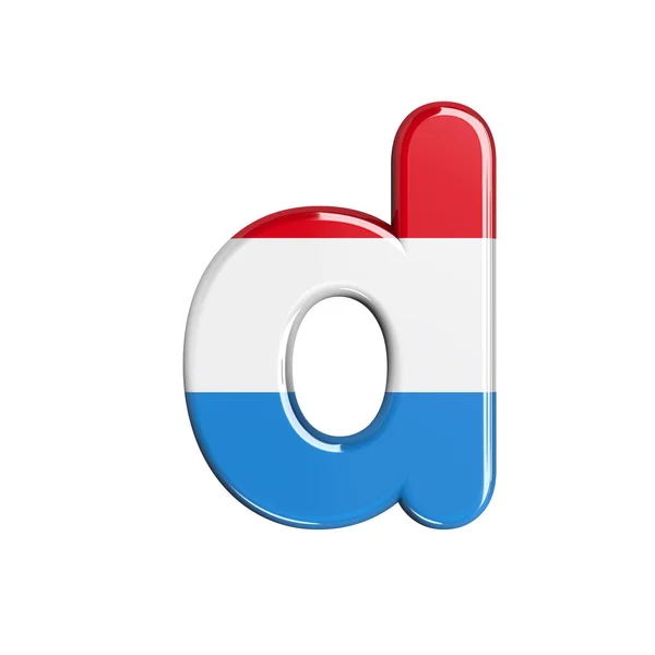 Luxembourg lettre D - Fonte du drapeau luxembourgeois en minuscules 3d - Convient pour les sujets liés au Luxembourg, au drapeau ou aux finances — Photo