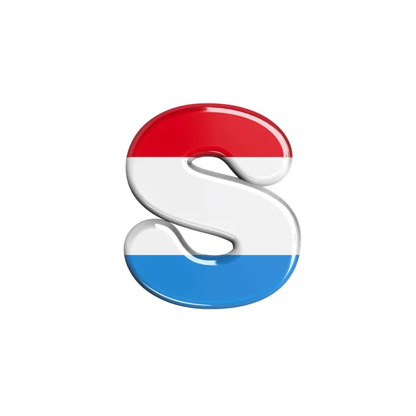 Luxembourg letter S - Lowercase 3d Luxembourgish flag font - Suitable for Luxembourg, flag or finance related subjects — Stock Photo, Image