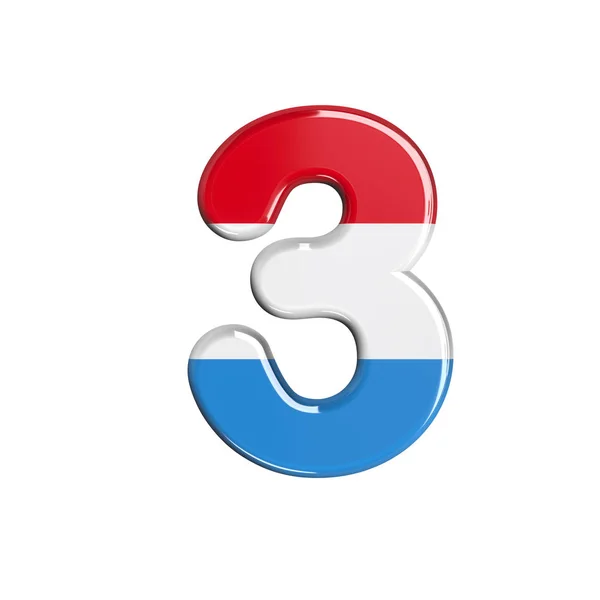 Luxembourg number 3 -  3d Luxembourgish flag digit - Suitable for Luxembourg, flag or finance related subjects — Stock Photo, Image