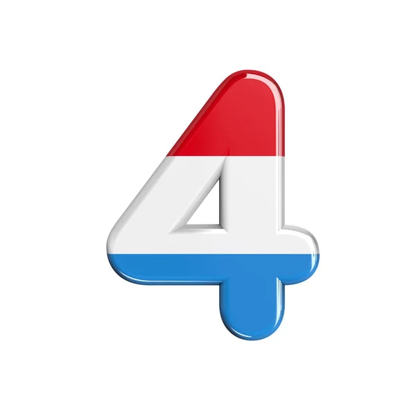 Luxemburgo número 4 - 3d Dígito da bandeira luxemburguesa - Adequado para assuntos relacionados com o Luxemburgo, bandeira ou finanças — Fotografia de Stock