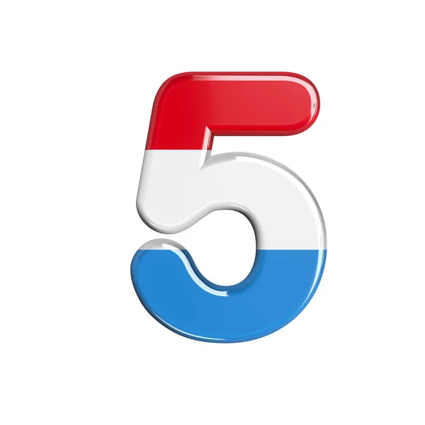 Luxemburgo número 5 - 3d Dígito de bandeira luxemburguesa - Adequado para assuntos relacionados com o Luxemburgo, bandeira ou finanças — Fotografia de Stock