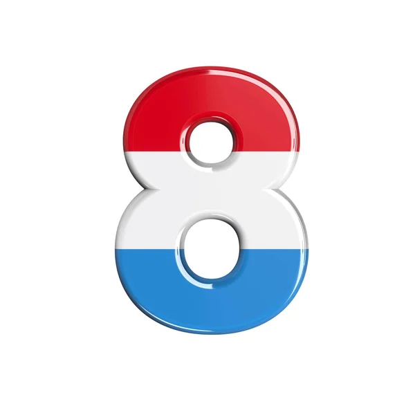 Lucemburské číslo 8-3D lucemburská číslice-vhodné pro Lucembursko, s vlajkou nebo s finančními subjekty — Stock fotografie