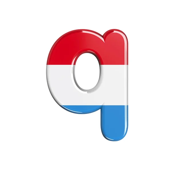 Lucemburské písmeno Q - Malá písmena 3d písmo lucemburské vlajky - Vhodné pro předměty související s Lucemburskem, vlajkou nebo financemi Stock Obrázky