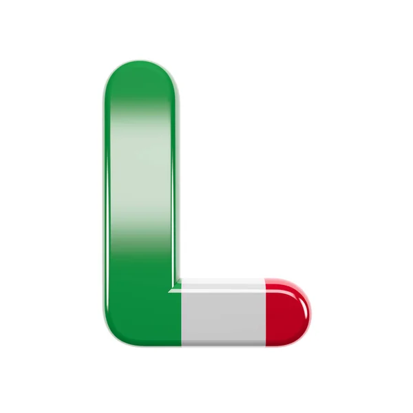 Olasz levél L - Capital 3d Olaszország zászló betűtípus - alkalmas Olaszország, Európa vagy Róma kapcsolódó témák — Stock Fotó