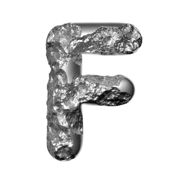 Лист розплавленої сталі F - Малий 3d Шрифт зі сталевим шрифтом - технологія, промисловість або концепція Sci-fi — стокове фото