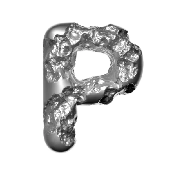 Geschmolzener Stahl Buchstabe P - Kleinbuchstabe 3d gehämmert Stahl Schrift - Technologie, Industrie oder Sci-Fi-Konzept — Stockfoto