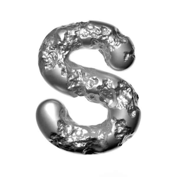 Melted steel letter S - Lowercase 3d Hammered steel font - Technology, Industry or Sci-fi concept — Stock Photo, Image