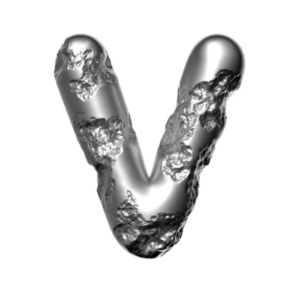 Melted steel letter V - Small 3d Hammered steel font - Technology, Industry or Sci-fi concept — Fotografia de Stock