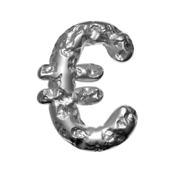 Euro-Zeichen aus geschmolzenem Stahl - Geschäftszeichen aus gehämmertem Stahl - Technologie, Industrie oder Science-Fiction-Konzept — Stockfoto
