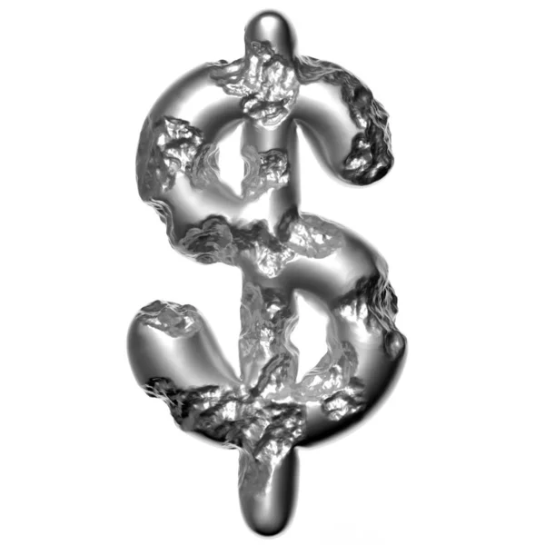 Sinal de moeda de dólar de aço derretido - símbolo de aço martelado 3d de negócios - conceito de tecnologia, indústria ou ficção científica — Fotografia de Stock