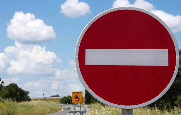 Prohibited Circulation Stop Sign Blue Sky — Stock Photo, Image