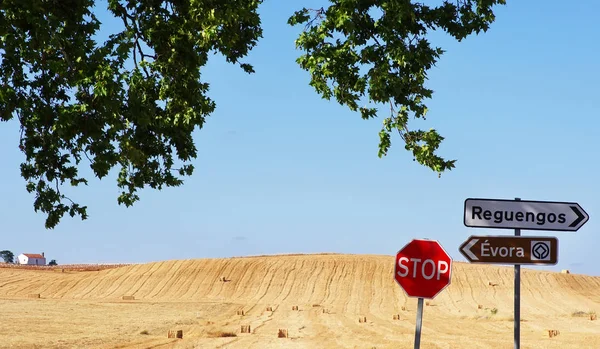 Road signs in alentejo landscape, Portugal — ストック写真