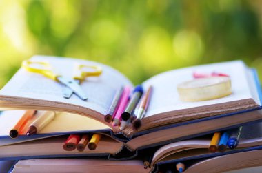 açık kitaplarda kalem ve kalemler