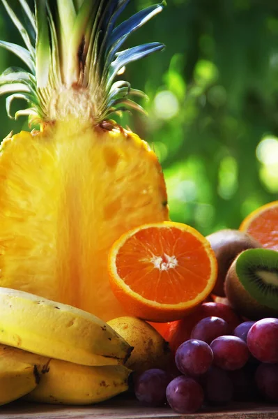 Sacco Frutta Fresca Isolata Sfondo Verde — Foto Stock