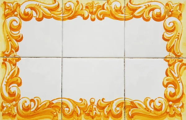 Gelbe Plakette Portugiesischer Fliesen Der Wand — Stockfoto