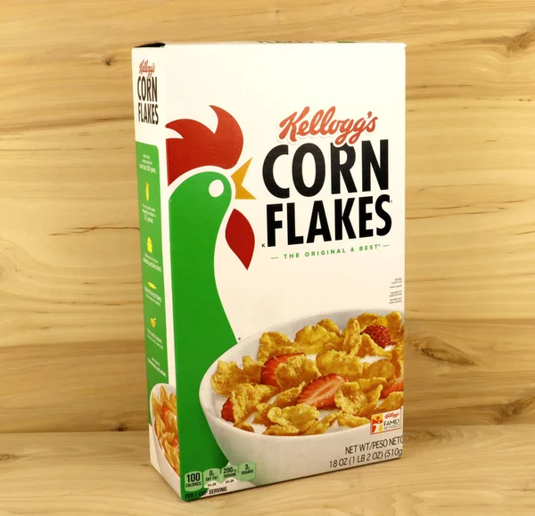 Caja de cereales de copos de maíz Kellogg — Foto de Stock