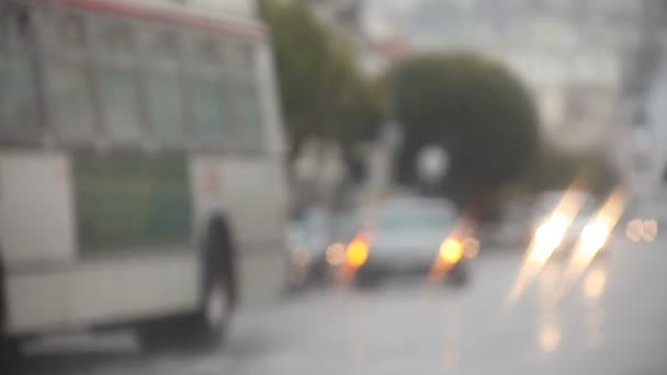 Pedestrians Umbrellas Cross Street Wet Weather — Stock Video