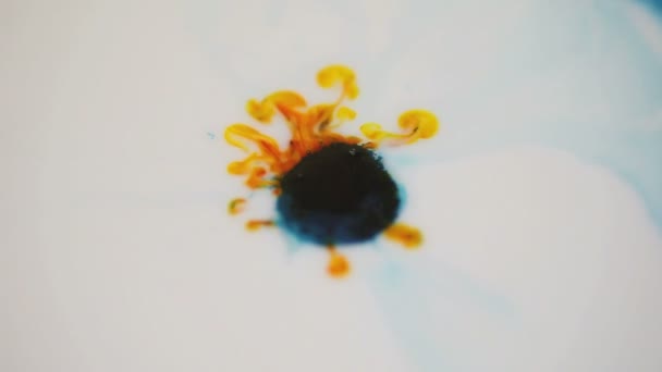 カラフルな塗料は 暗い黄色の花びら部分を持つ花の形を形成します — ストック動画
